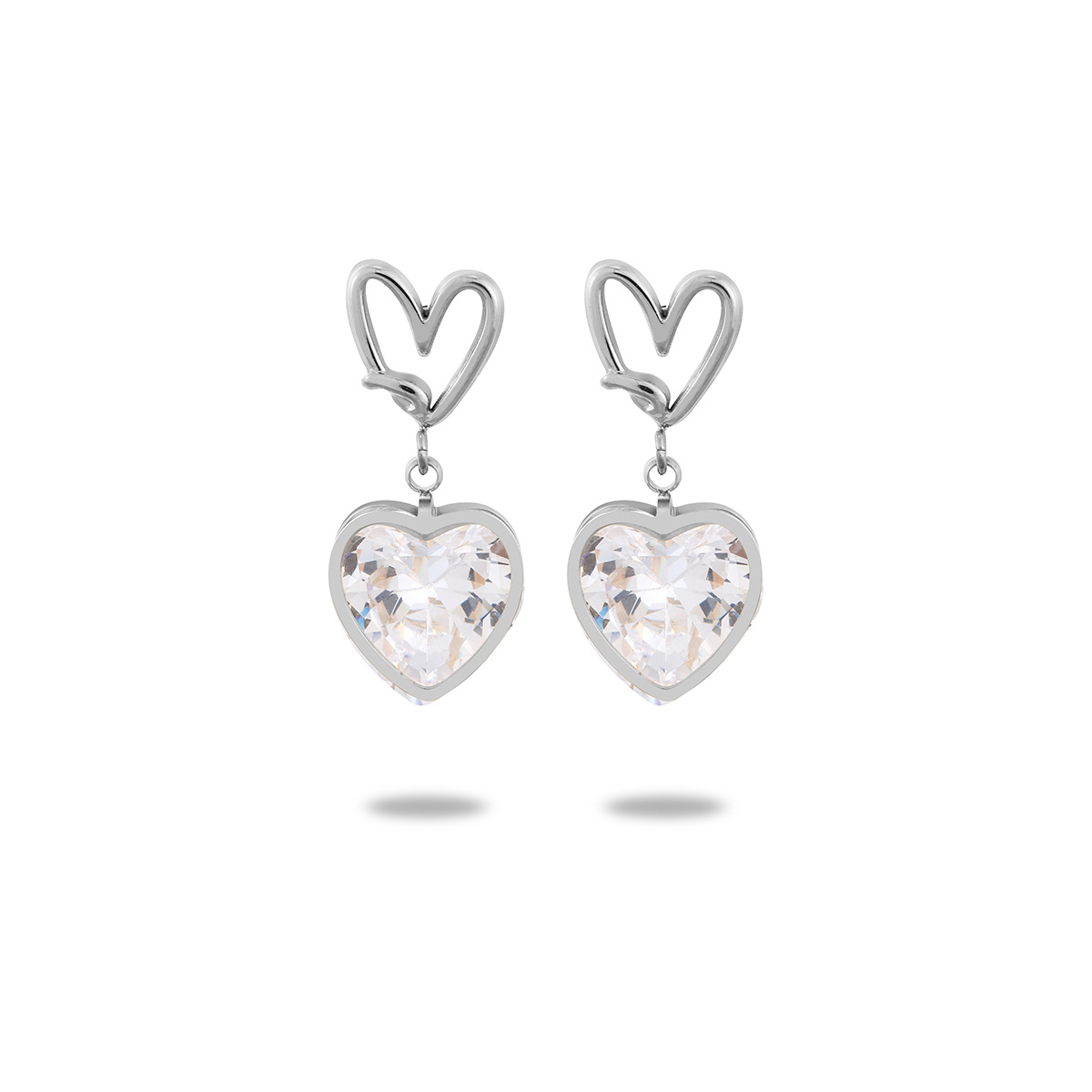 Heart Shape Pattern 1 Pair Sweet Heart Shape Titanium Steel Drop Earrings
