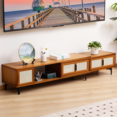 TV cabinet simple modern coffee table TV cabinet combination small apartment solid wood living room bedroom light luxury floor cabinet retractable