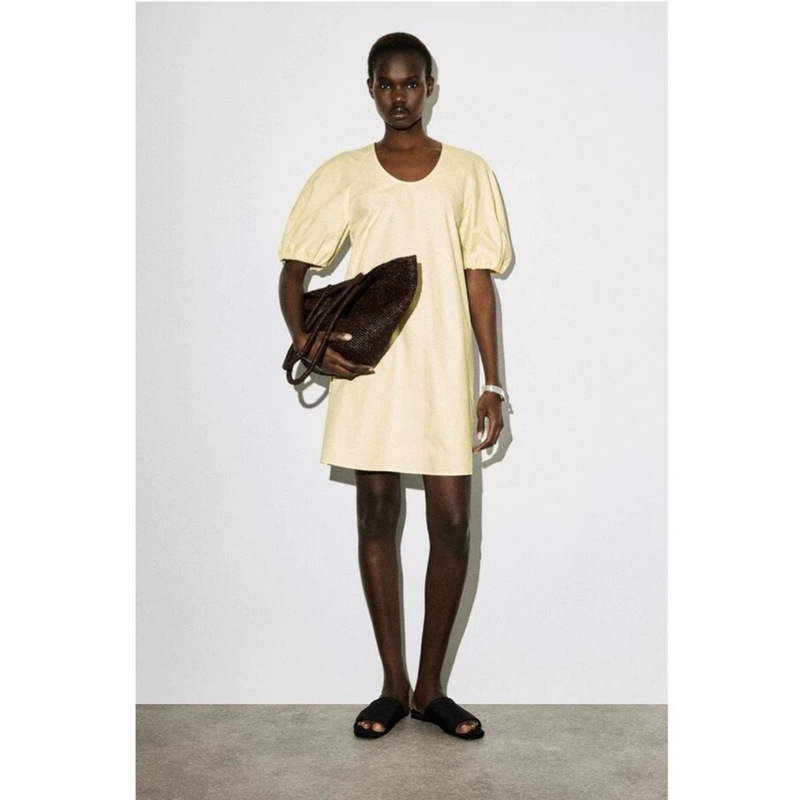 Cos Style Women's Clothing Mall Same Style Casual Fit Round Neck Dress Women's Yellow 2026 Summer New Product