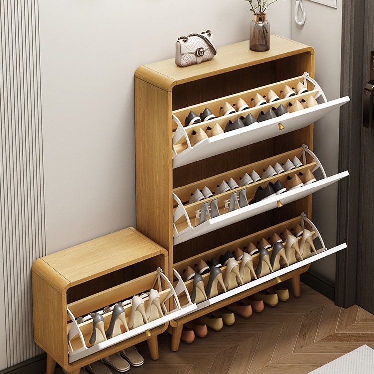 Solid Wood Shoe Cabinet for Home Entrance, Large Capacity Multi-Layer Storage Cabinet, Integrated Shoe Cabinet for Home Indoor Storage