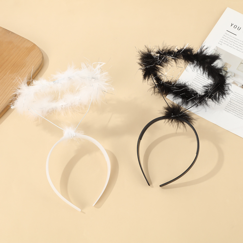 新款羽毛天使光环发箍黑白双色派对氛围拍照卖萌头饰可爱造型头箍