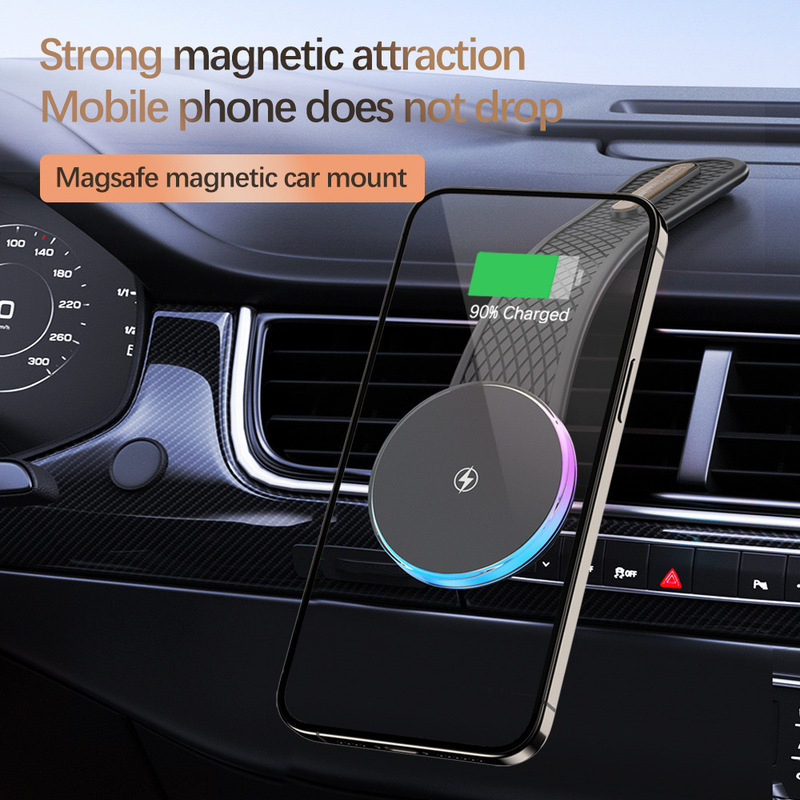 Magsafe Magnetic Car-Mounted Bendable Wireless Charger 15W Fast Charging with Running Lights and Strong Magnetic Force