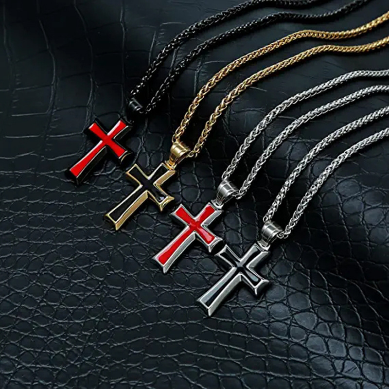 Collier Xinghe en acier inoxydable avec pendentif croix simple et unisexe en résine pour homme_voghion.com