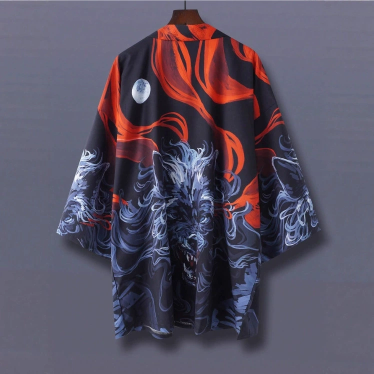 Кимоно хаори, кардиган, тонкая куртка с рукавом три четверти, модная свободная верхняя рубашка в японском стиле с принтом дикого волка