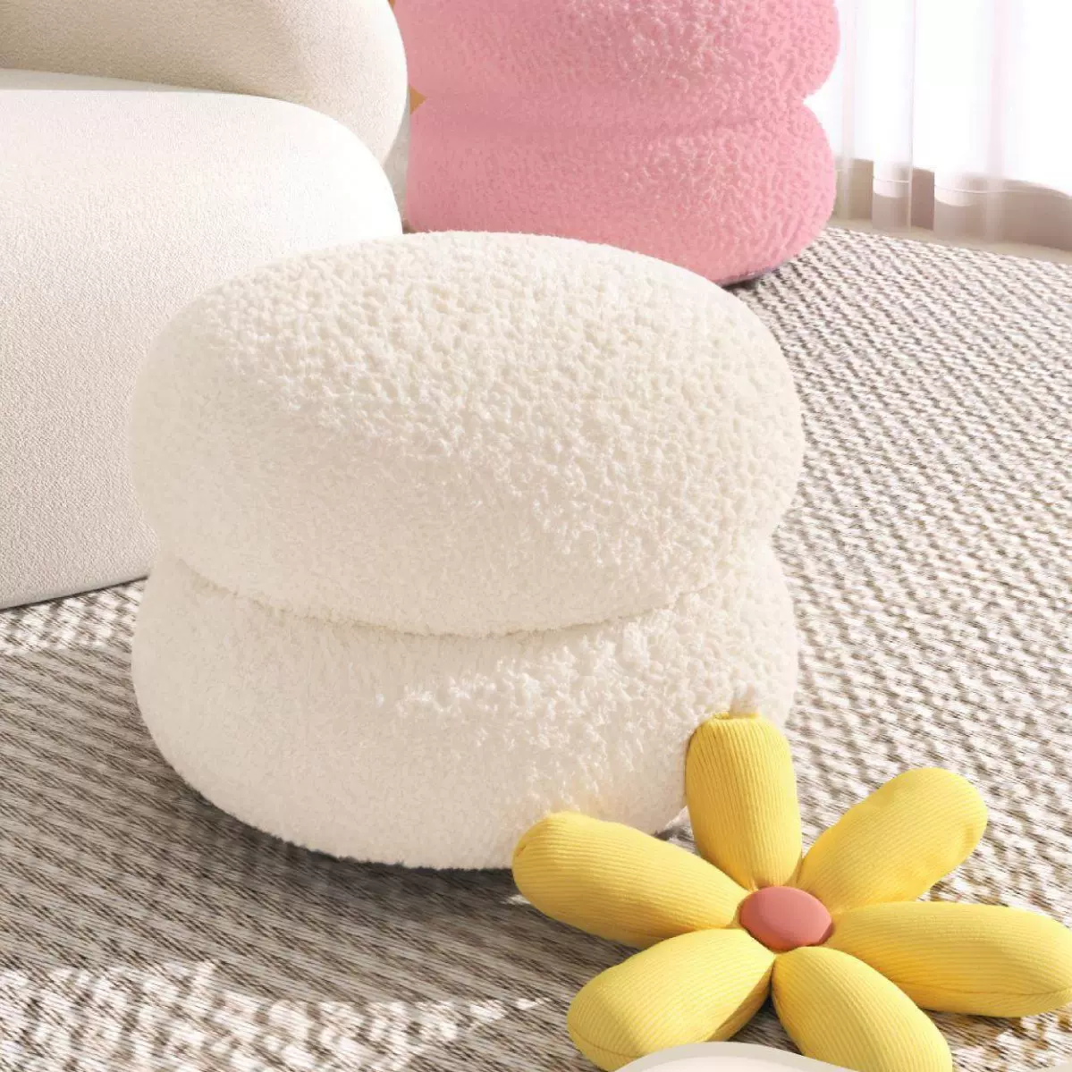 小凳子矮凳羊羔绒换鞋凳奶油风可叠放坐凳脚凳儿童小板凳小矮凳