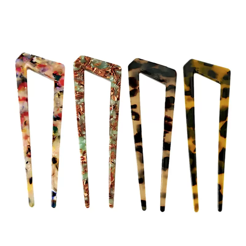 韩国高级感U型醋酸板材发簪大号碎花气质复古丸子头少女盘发簪子