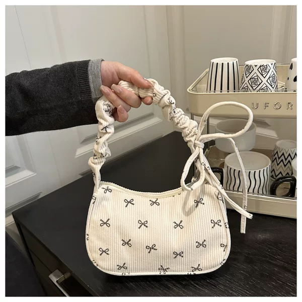 Bowknot Women's Bag 2025 New Wholesale Shoulder Bag Commuter Pleated Niche Casual High-Value Handbag