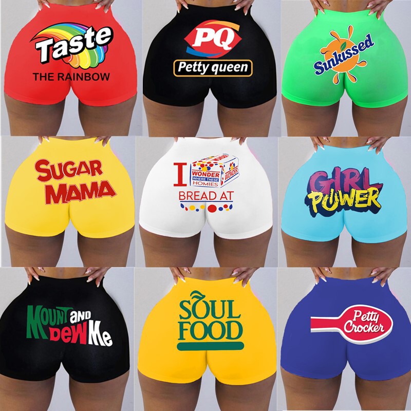 Hot Cross-border Hot Letter Hip Fitness Sports Leisure European and American Style Ladies Shorts