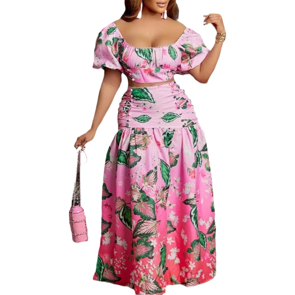 Conjunto de Dos Piezas con Estampado de Hojas en Degradado, Estilo Casual y Versátil para Mujer, Moda Europea y Americana, Comercio Exterior, Novedad 2026