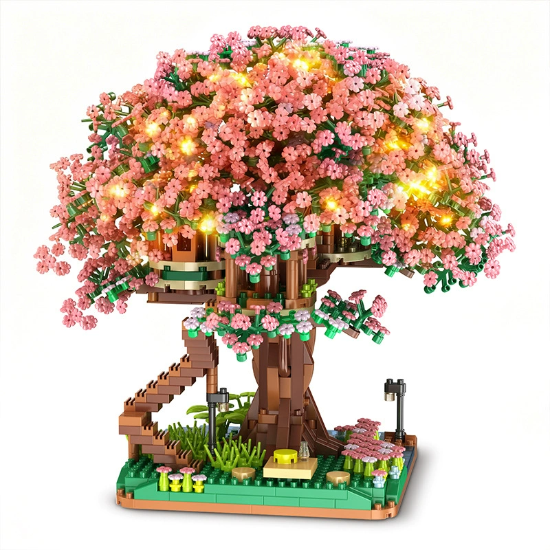Constructor toy Cherry Tree, modular building kit with LED option, desk decorative model