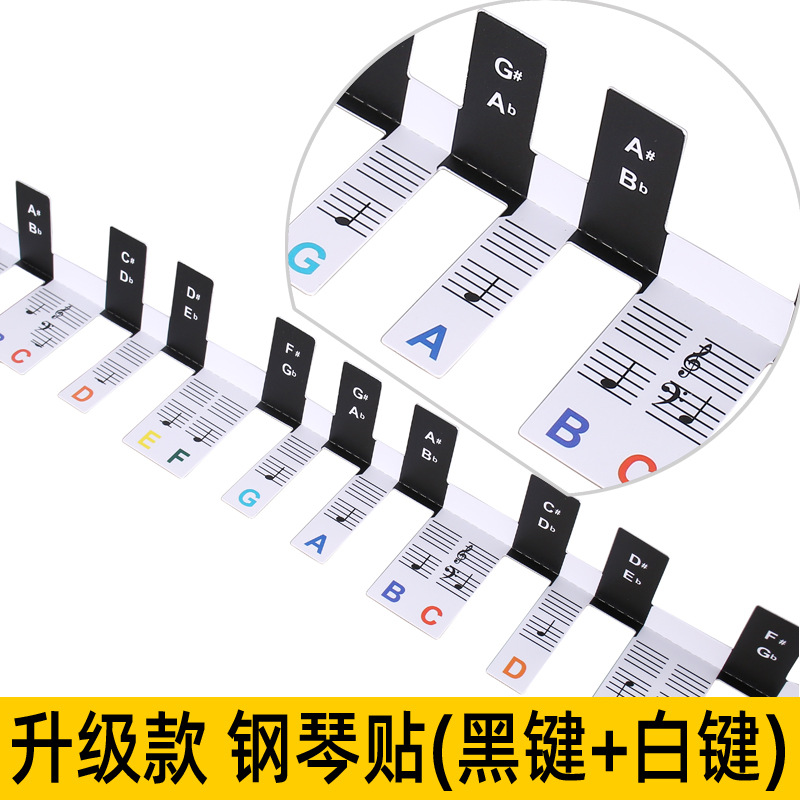 PVC adhesive-free piano stickers without glue 61-key 88-key piano keyboard note strips removable piano stickers