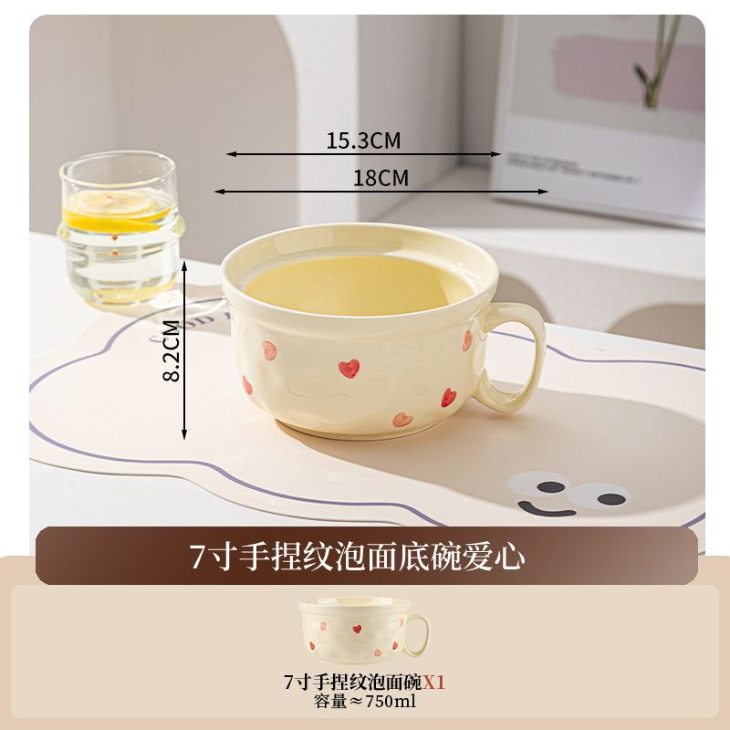 かわいくて見栄えの良いボウル、陶器食器、食器セット、両耳ボウル、インスタントラーメンボウル、家庭用大型スープボウル、スプーン、箸|undefined