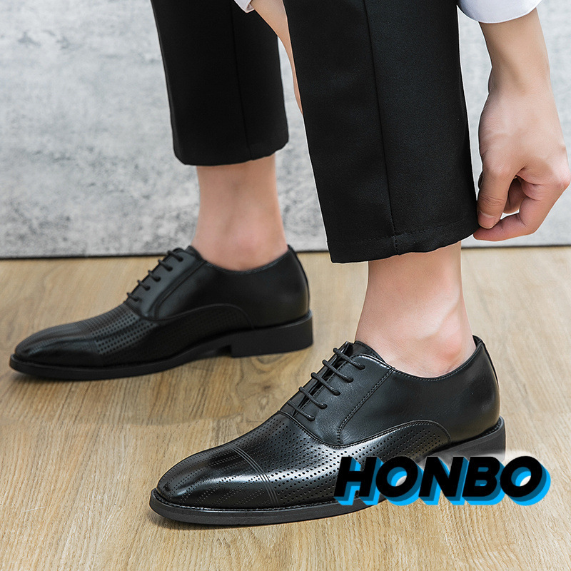 HONBO 여름 중공 가죽 신발 남성용 한국식 통기성 비즈니스 원피스 높이를 높이는 영국 빈티지 캐주얼