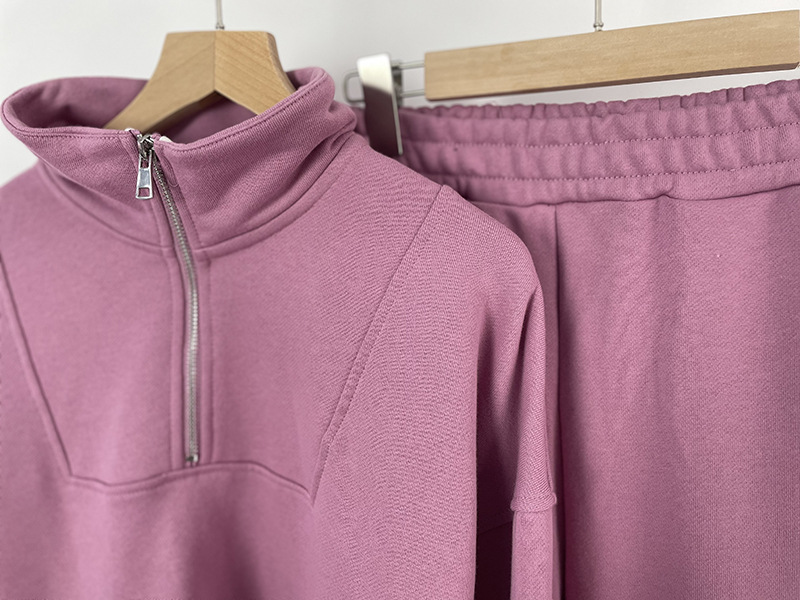Vêtements pour femmes, sweat-shirt en coton de couleur unie, combinaison à fermeture éclair et pantalon de sport ample en velours pour femmes_voghion.com