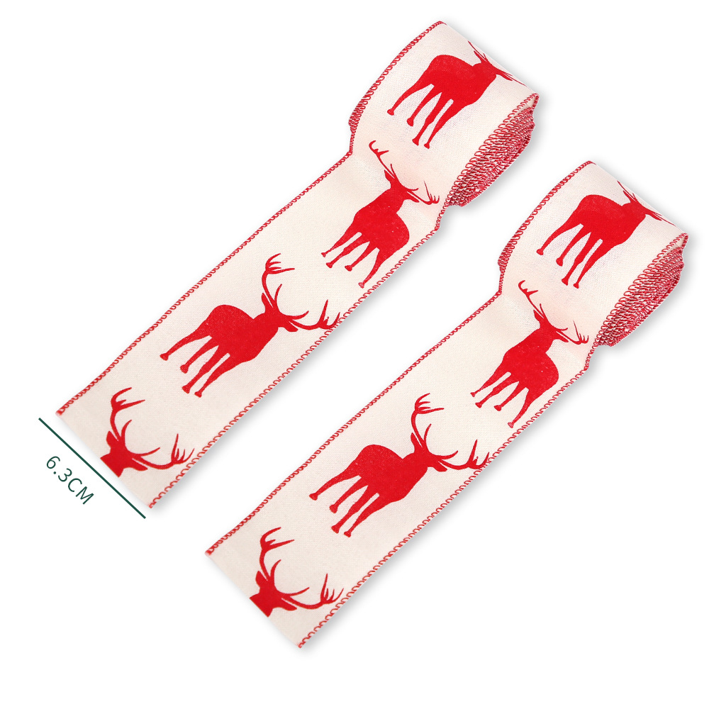 Cinta de Lino Fino con Diseño de Reno Navideño 2025, 6.3 cm, Cinta Decorativa para Árbol de Navidad, Cinta de Reno Navideño