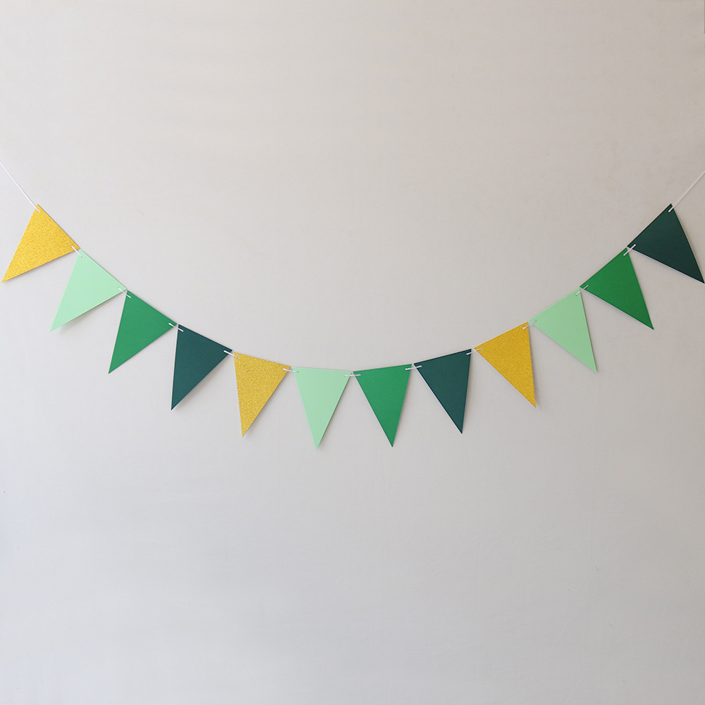 Bandera Triangular con Patrón de Ondas en Papel Dorado, Decoración de Cumpleaños, Pancarta Festiva, Decoración de Fondo para Fiestas, Accesorio de Fondo, Bandera Triangular