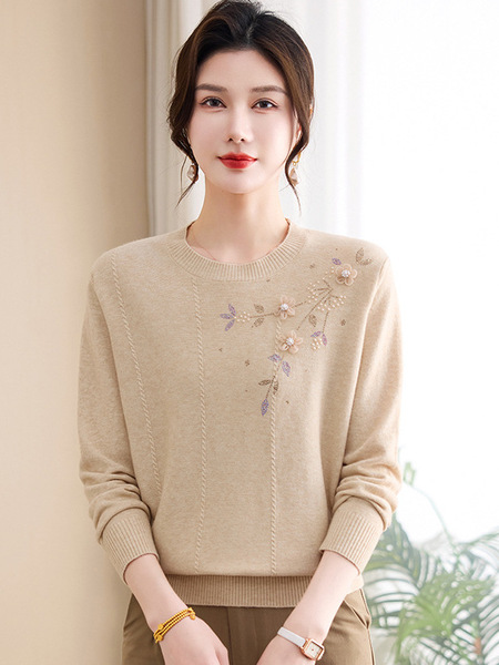 Spring knitted body-friendly fashionable thin long-sleeve with a…