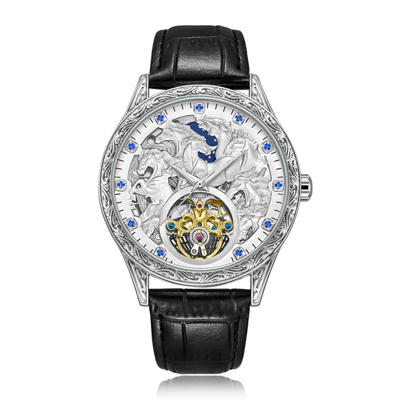 Trendy eight horses Men's automatic mechanical watch fashion hollow steel belt waterproof mechanical men's watch one-piece delivery