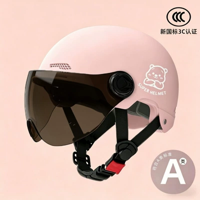 Standard Electric Motorcycle Helmet, Unisex: Motosiklet kaskı (dəbilqə) - pink-brown-short-glasses-silver-bear