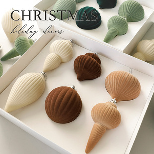 Cross-Border Special-Shaped Flocking Christmas Balls Christmas Tree Pendants Burgundy Dark Green Christmas Flocking Balls Christmas Decorations