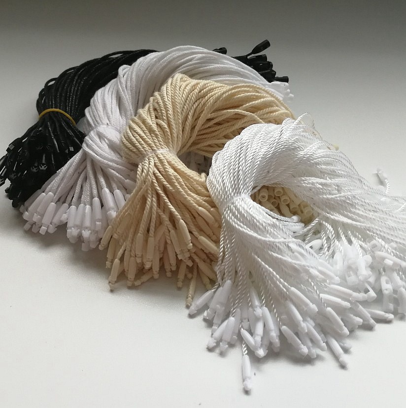 服装塑料吊粒吊牌通用单插双插挂绳子弹头棉蜡绳现货批发量大价优