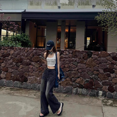 梵思羽2025春秋新款阔腿牛仔裤女高腰宽松显瘦垂感百搭直筒拖地裤
