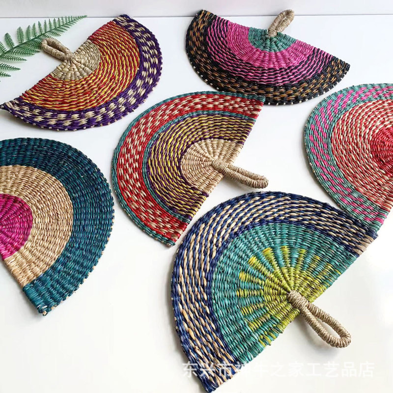 Vietnam imported hand-woven fan seaweed woven fan daily ins style African elements wall decoration summer Vietnam imported hand-woven fan seaweed woven fan daily ins style African elements wall decoration summer