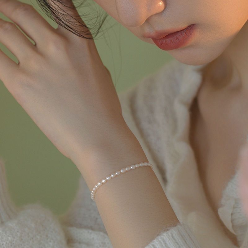 Ultra-Fine Abs Millet Grain Imitation Pearl Elastic Bracelet for Women, Super Fairy Retro Antique Jewelry, 2024 High-Value Hot Style
