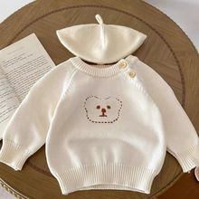 婴儿圆领套头针织衫上衣男女宝宝可爱开肩扣长袖毛线衣春秋装衣服