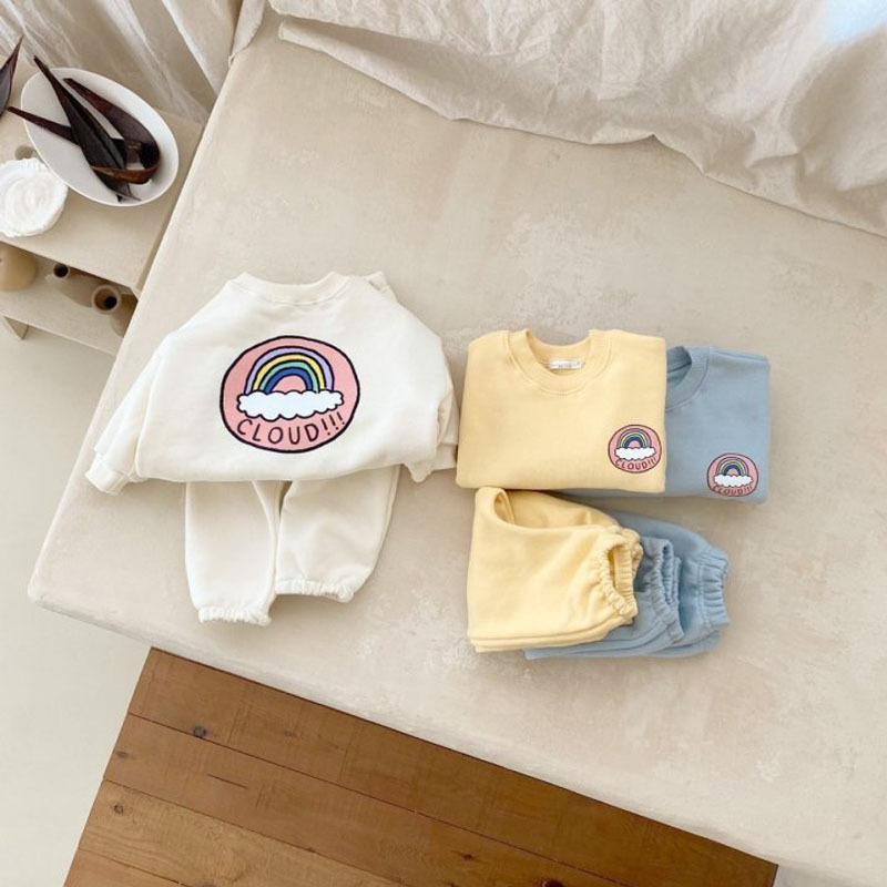 Estilo coreano ropa de bebé para niños 2022ins bebé Otoño e Invierno ropa Arco Iris suéter polainas ropa