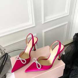 2026春夏季新款尖头蝴蝶结钻扣 10.cm浅口细超高跟女士单鞋网红鞋