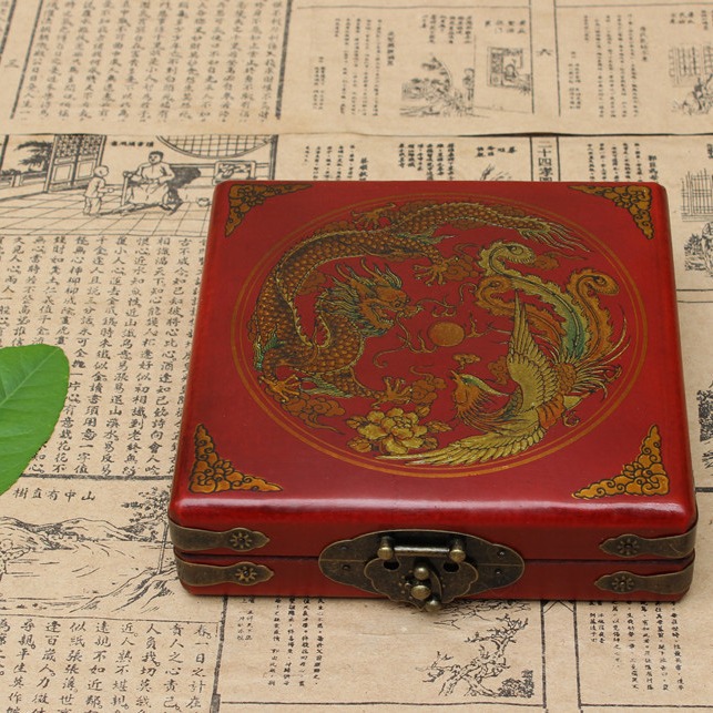 仿古皮盒方型盒经典首饰包装盒2/3/4/5/6/8寸罗盘木盒仿古首饰盒