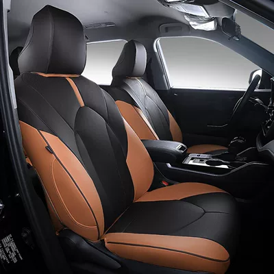 [Cross-border Exclusive] Amazon Suitable for Toyota Highlander 20-24 Cushion All Seasons Full Leather Seat Cover (Modelə uyğun (Original) oturacaq örtükləri) - black-orange-highlander-2020-2024-six-seats