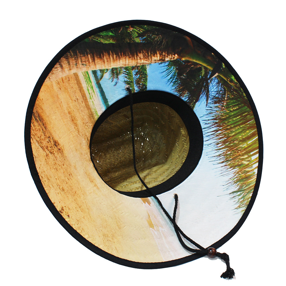 Sombrero de paja para hombre estilo playa, diseño salvavidas, moda verano 2024