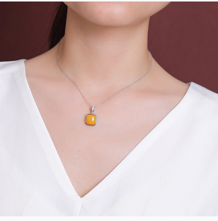 Mặt dây chuyền bạc S925 mạ vàng hình vuông sáp ong phong cách hình học đơn giản — Kiểu bạc (không có dây chuyền) chi tiết 11