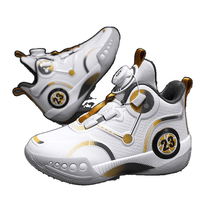 Zapatillas de baloncesto para niños 2025 primavera y otoño estilo caliente zapatos de entrenamiento de combate real para niños zapatos para correr con botones giratorios antideslizantes para niños grandes