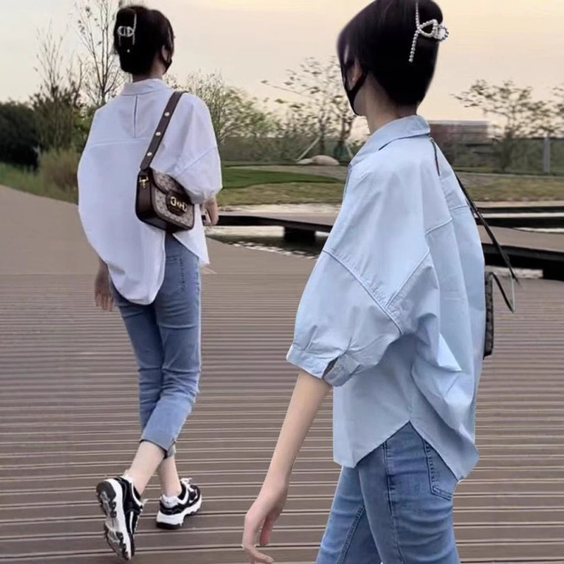 White Short-Sleeve Shirt for Women, Summer 2026 New Style, Elegant Casual Loose Top with Slimming Design, Niche Fashion White Short-Sleeve Shirt for Women, Summer 2026 New Style, Elegant Casual Loose Top with Slimming Design, Niche Fashion