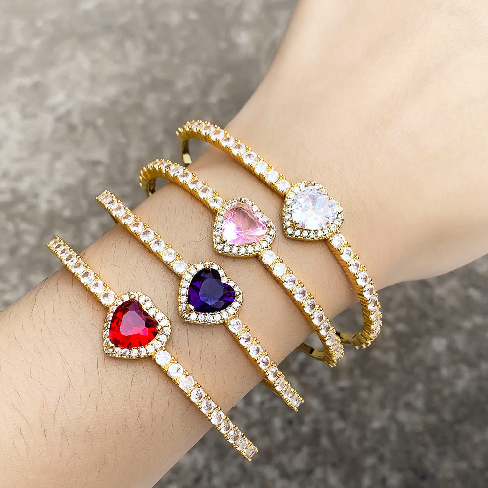 Fashion Heart Shape Copper Inlay Zircon Bangle 1 Piece