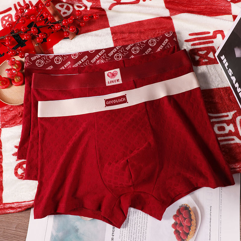 Algodón rojo para hombre calzoncillos de invierno para hombres Jacquard regalo de Año Nuevo para el año de la vida para hombres pantalones planos