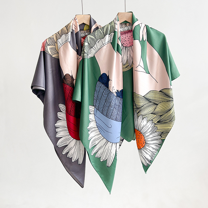 Tendencia japonesa y coreana, bufanda cuadrada grande con estampado de nicho, estilo INS, sentido de diseño simple, temperamento de moda para mujer, mantón de sarga 130