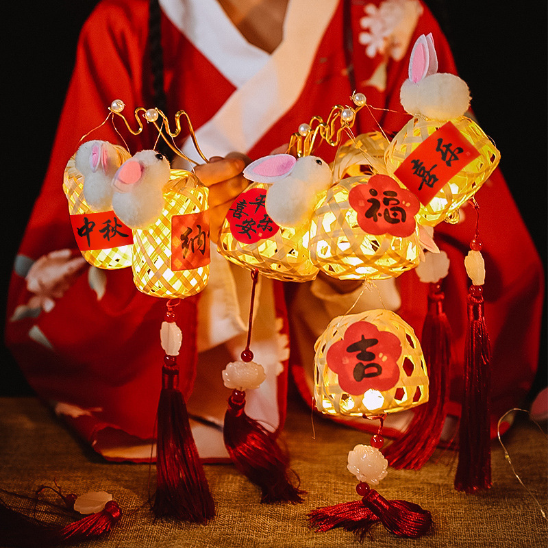 2025新款竹编灯手工diy材料包夜市摆摊儿童手提节日发光灯笼批发|undefined