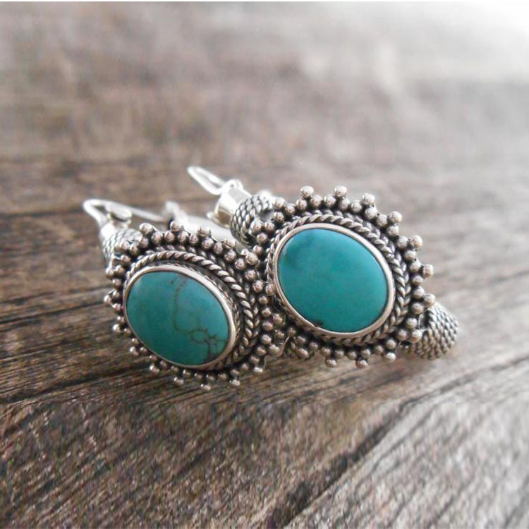 Long Rui Cross-border Hot European and American Fashion Retro Turquoise Earrings Bohemian Oval Earrings