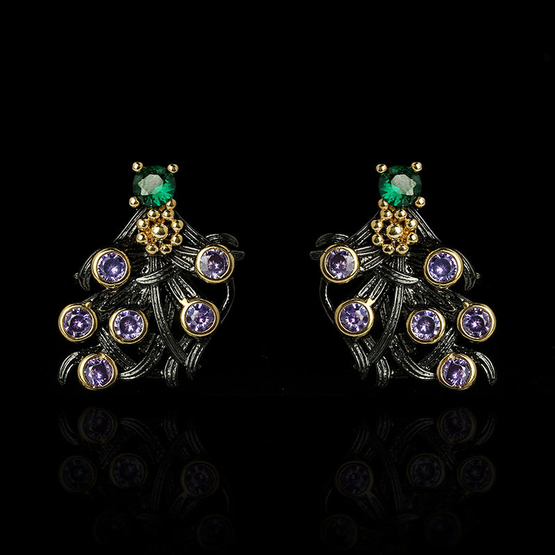 Purple elegant classic two-color earrings with zircon