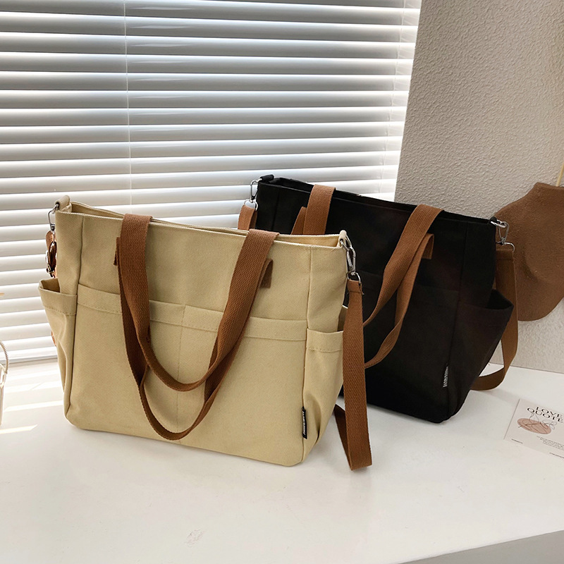 Bolso Tote de Lona para Mujer, Cierre de Cremallera, Múltiples Bolsillos, para Uso Diario