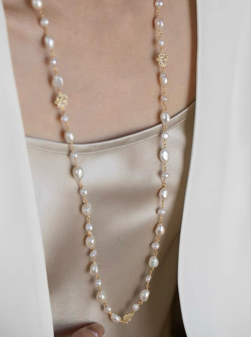 天然淡水珍珠长款项链女时尚轻奢气质百搭高级感秋冬叠