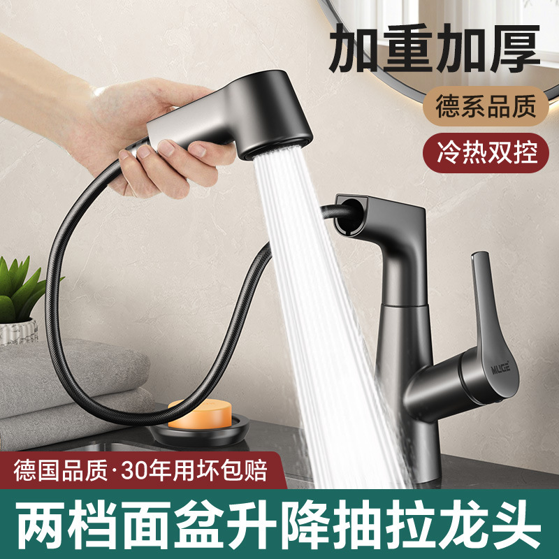 Washbasin Faucet Household Hot and Cold Bathroom Washbasin Basin Lift Pull-Out Bathroom Basin Faucet