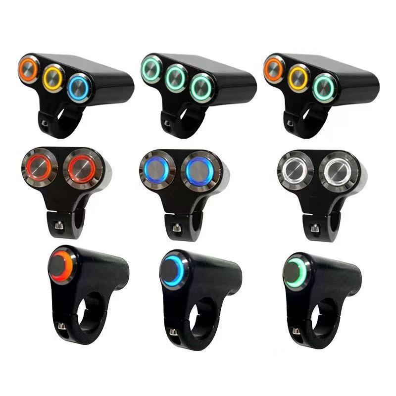 Aluminum Alloy Three-Position Handlebar Switch for Motorcycle and Electric Vehicle with Led Light, Self-Locking and Self-Resetting Button with Light Modification