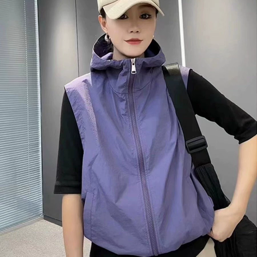 Солнцезащитная одежда, женский летний новый жилет, солнцезащитная одежда, корейский стиль, свободный, большой размер, тонкий универсальный модный жилет с капюшоном