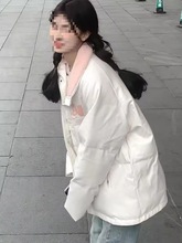 粉色可爱皮棉服女冬装外套新款加厚棉袄小众面包服