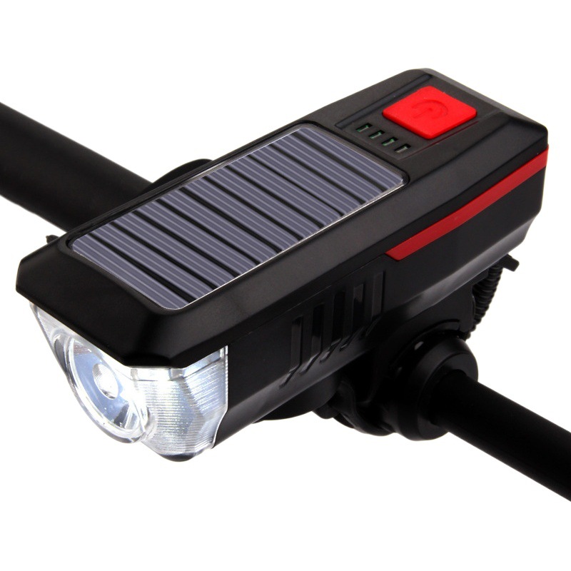 Nuevo fabricante solar bicicleta luz USB recargable cuerno luz noche equitación iluminación bicicleta de montaña faro